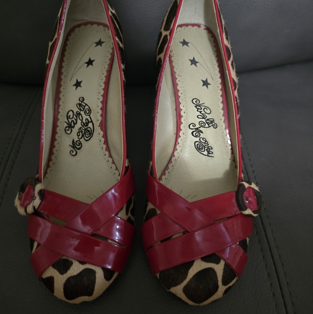 Naughty Monkey Leopard Print Heels with Red Accents